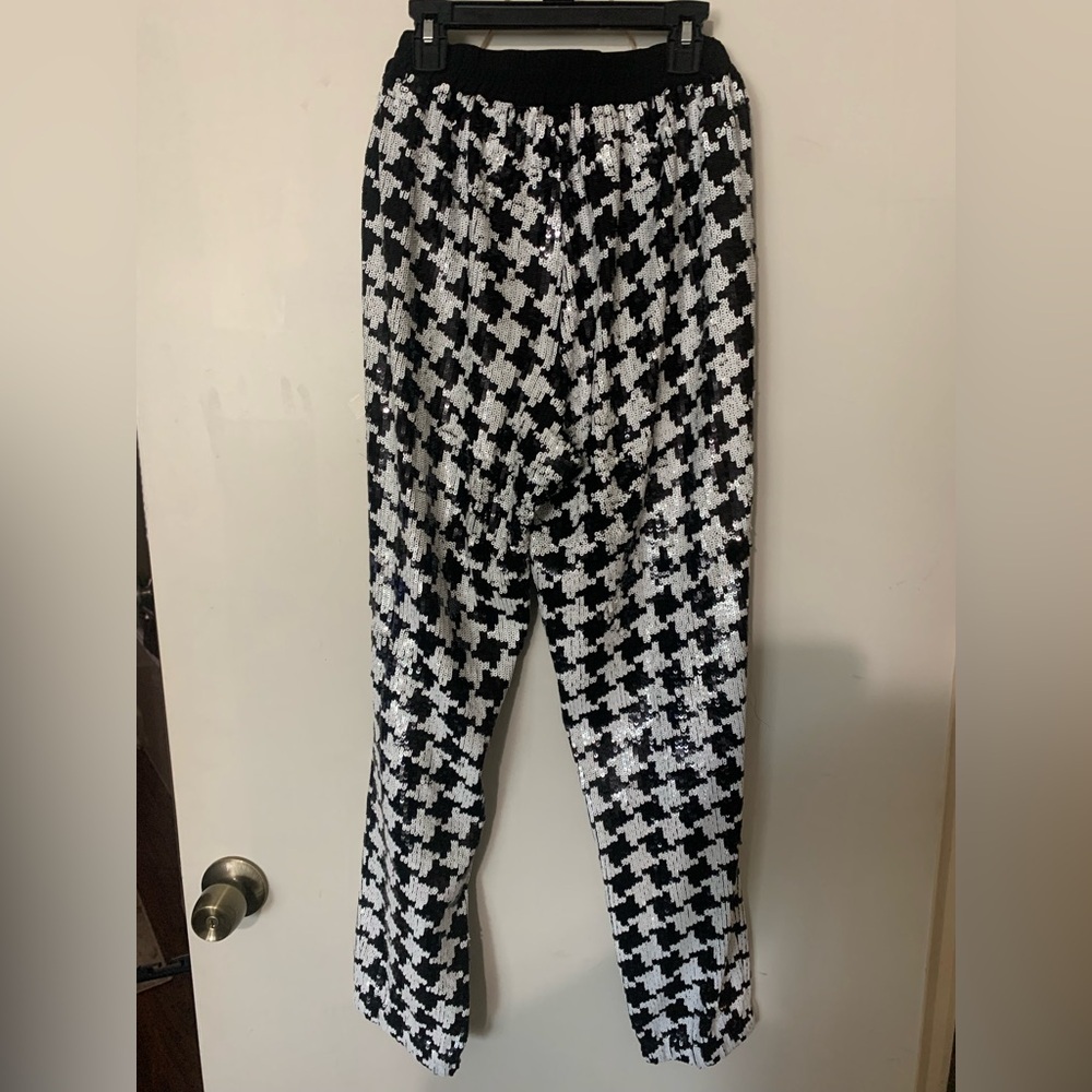 MICHAEL Michael Kors Black & White Houndstooth Sequin Skinny Pants - Picture 2 of 4